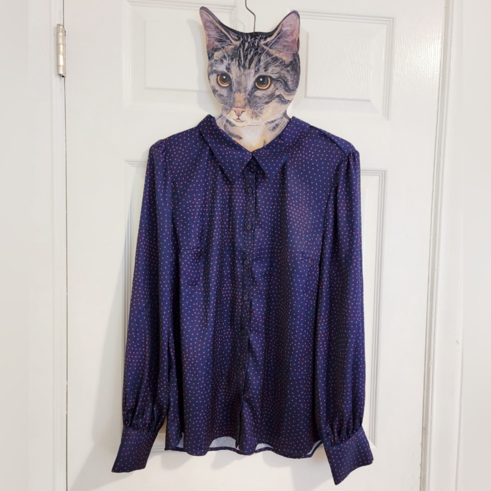ModCloth Heart Print Navy Button Down